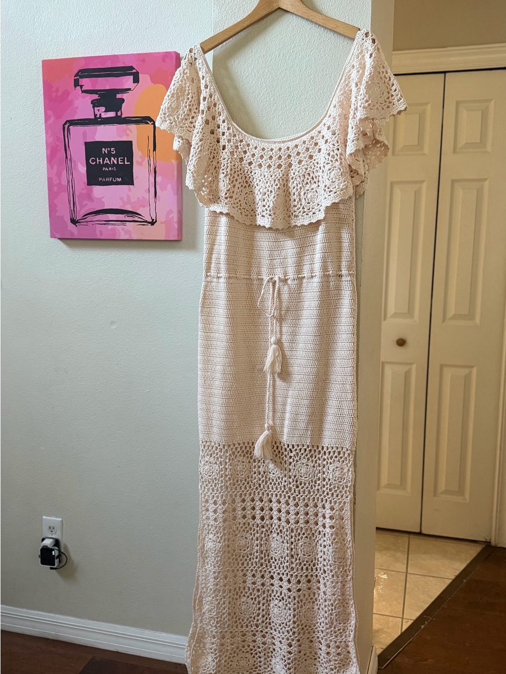 Spell Iluka Crochet Organic Cotton Maxi Dress Blush Pink Off Shoulder Boho Small - Picture 13 of 17